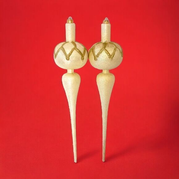 2 LARGE Glass Teardrop Finial Ornaments 12" Christmas Hand Blown Iridescent Vtg. - Picture 11 of 14